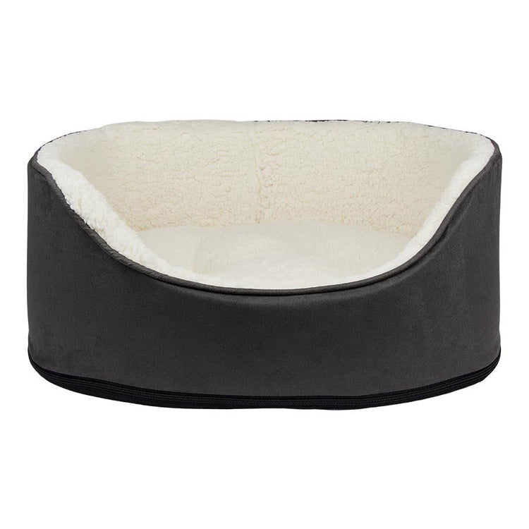 Oval Dog Bed Small – Dark Grey Plush Comfort for Pets
